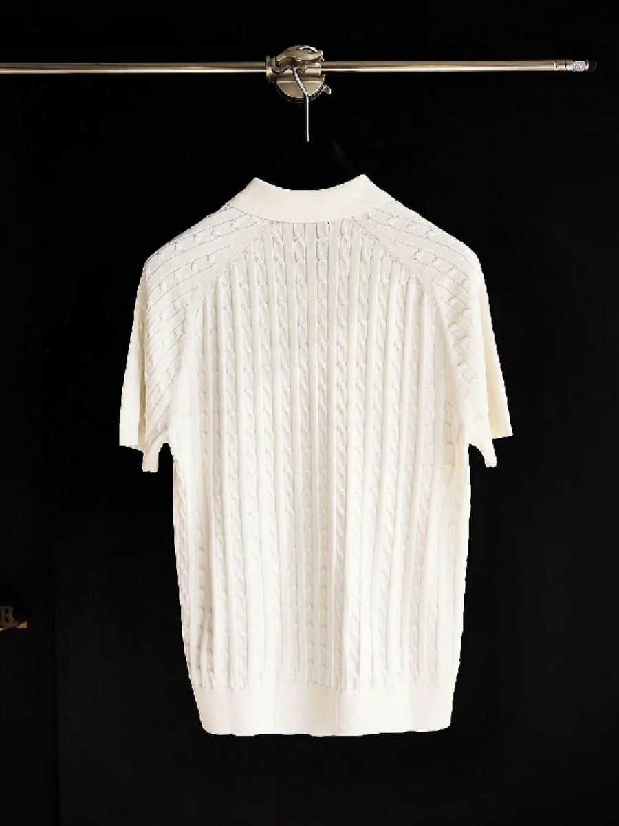 Cable Knit Stand Collar Shirt