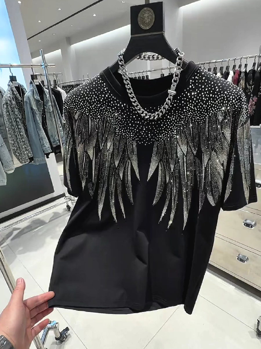 Men's Rhinestone Wing Graphic Short Sleeve T-Shirt