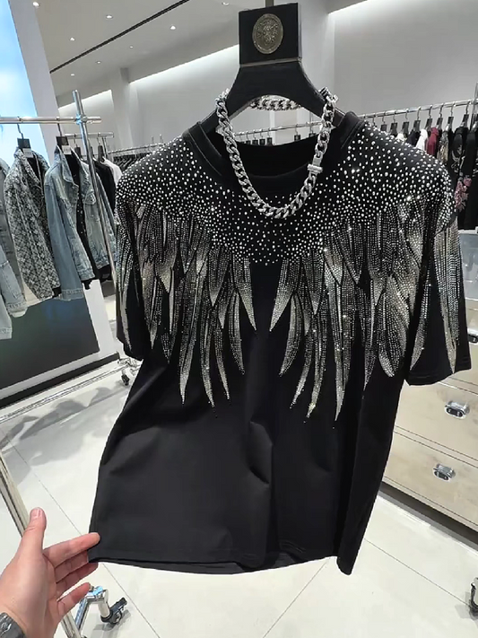 Men's Rhinestone Wing Graphic Short Sleeve T-Shirt