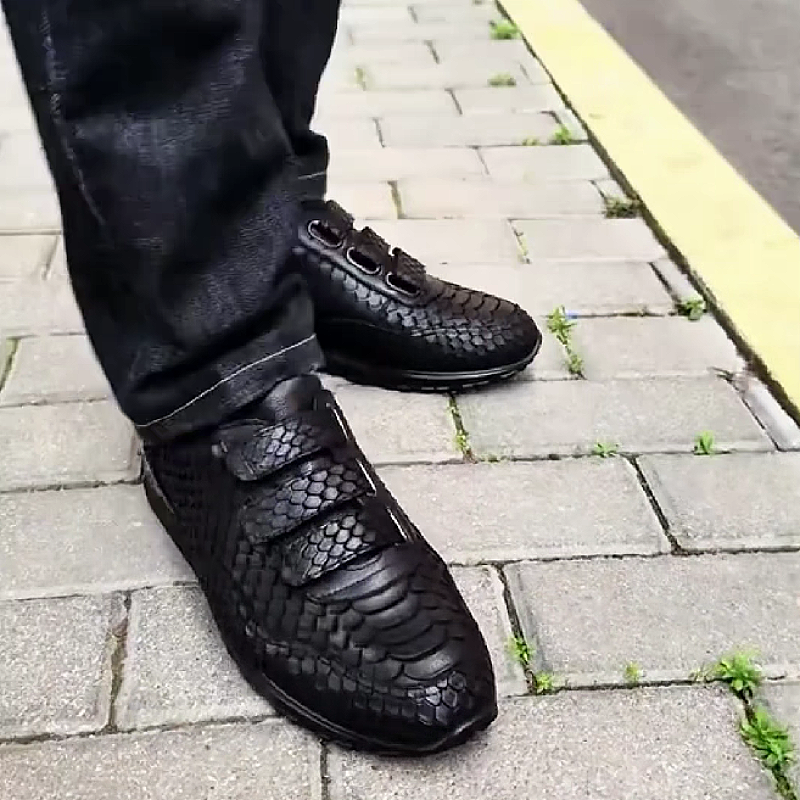Men's Textured Leather Sneakers with Dual Velcro Straps