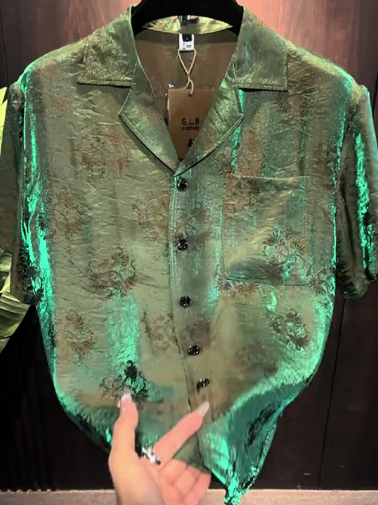 Men's Cuban Collar Floral Short Sleeve Shirt