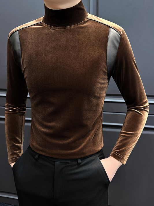 Brown Velvet Turtleneck Top