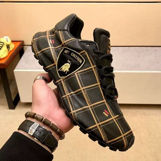 Men's Plaid Lace-Up Casual Boots with Embroidered Patch