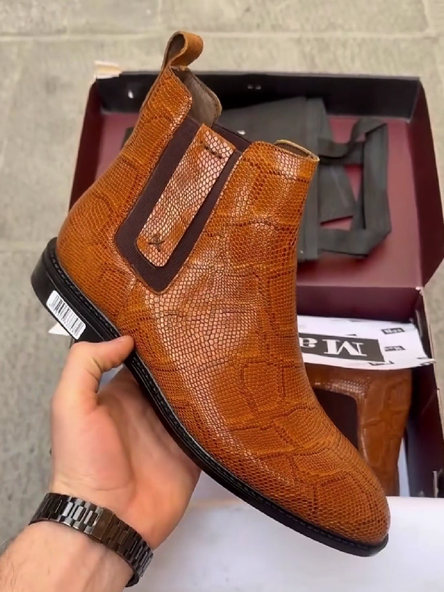 Tan Snake Print Chelsea Boot