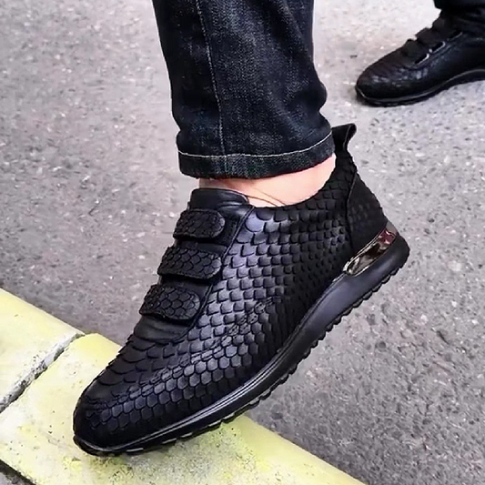 Men's Textured Leather Sneakers with Dual Velcro Straps