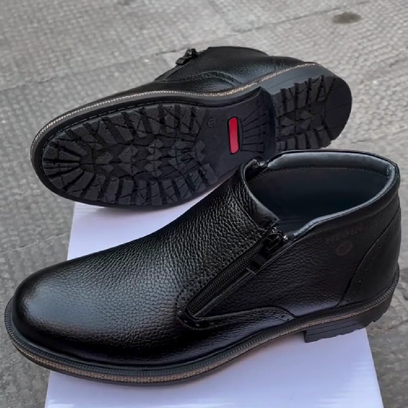 Leather Zip-Up Work Boot with Rubber Sole