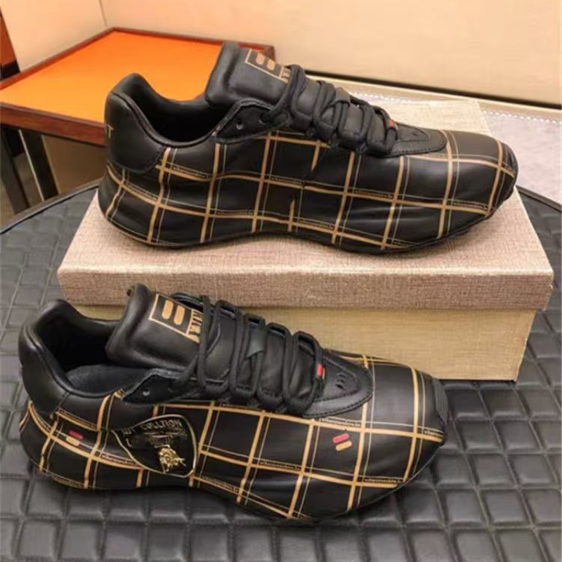 Men's Plaid Lace-Up Casual Boots with Embroidered Patch