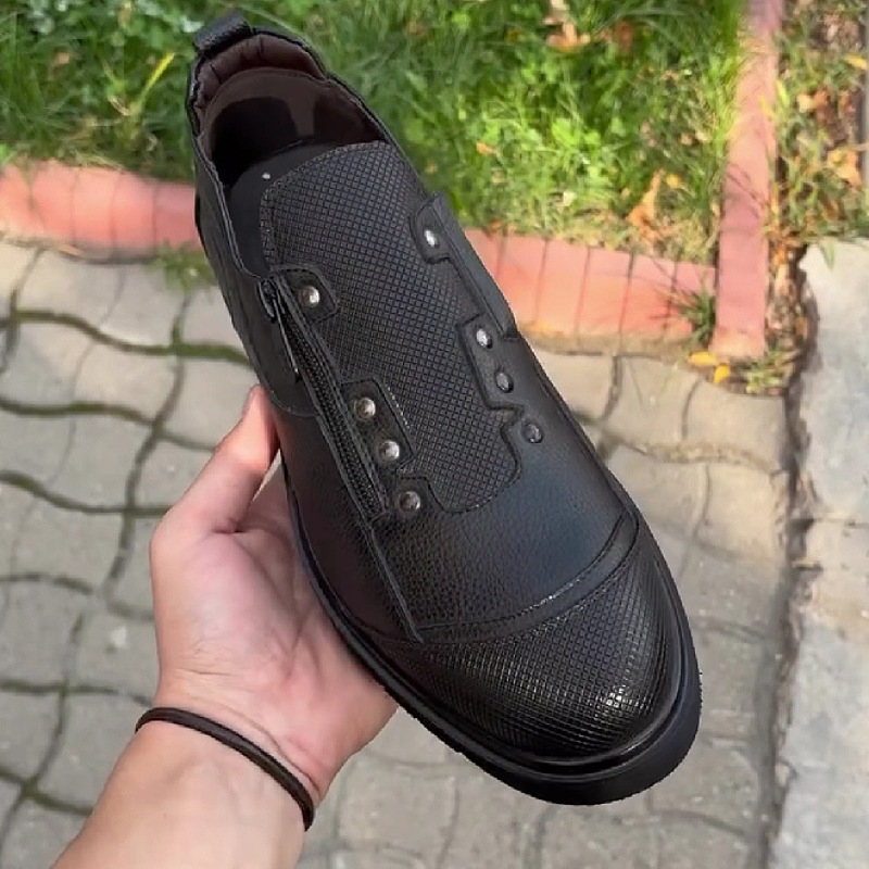 Men's Leather Slip-On Shoes with Side Zipper