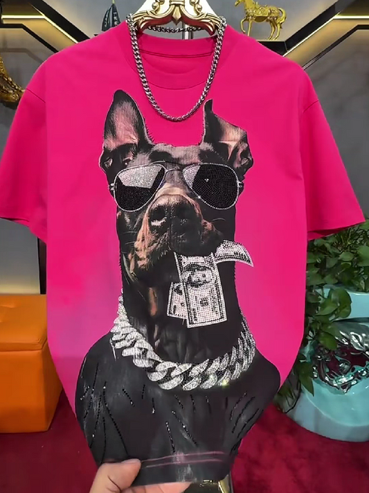 Men's Rhinestone Dog Graphic T-Shirt