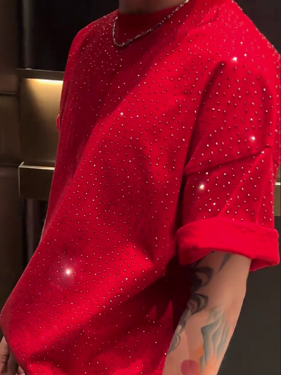 Men's Rhinestone Embellished Short Sleeve T-Shirt