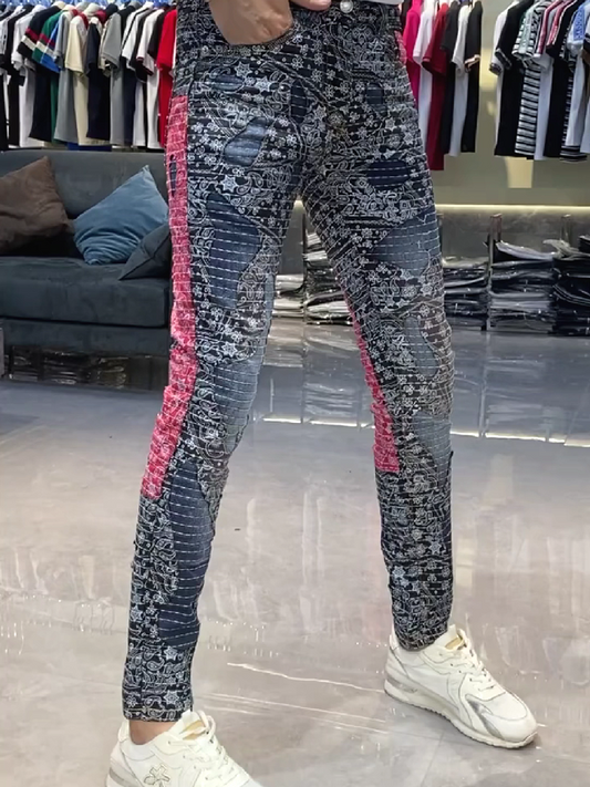 Patchwork Print Skinny Jeans