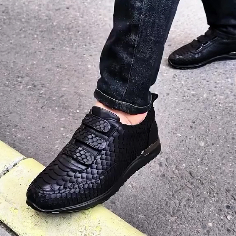 Men's Textured Leather Sneakers with Dual Velcro Straps