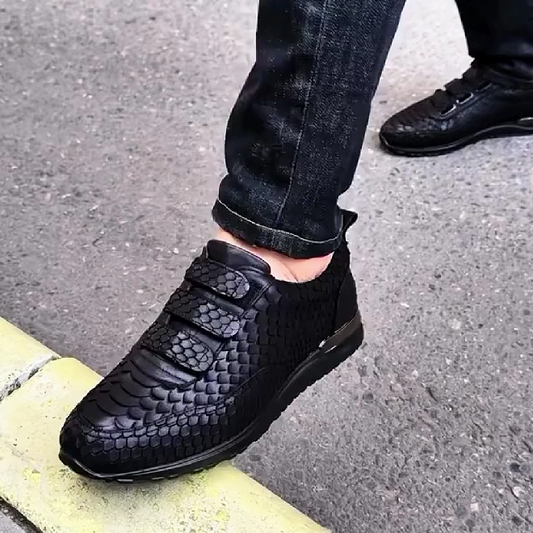 Men's Textured Leather Sneakers with Dual Velcro Straps