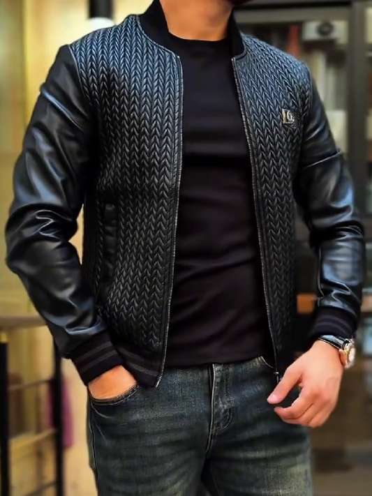 Quilted Stitch Leather Sleeve Jacket