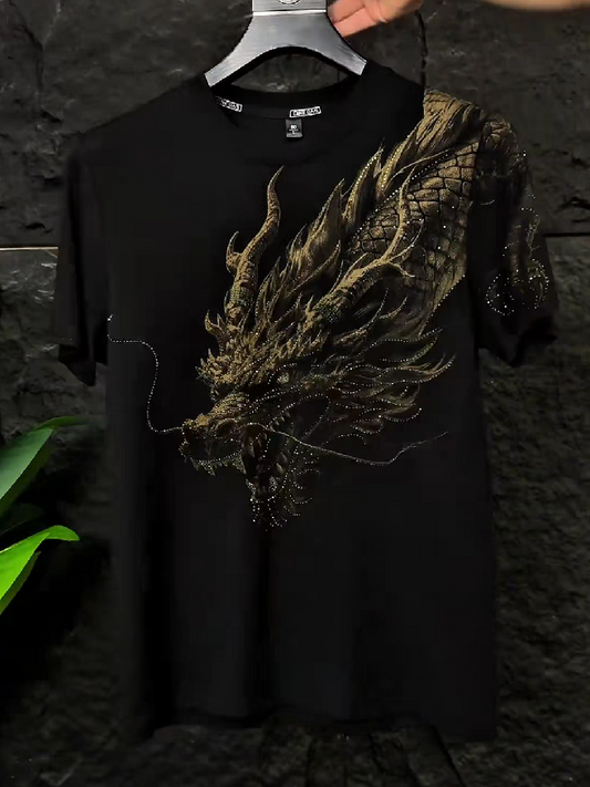Men's Rhinestone Dragon Shoulder Graphic T-Shirt