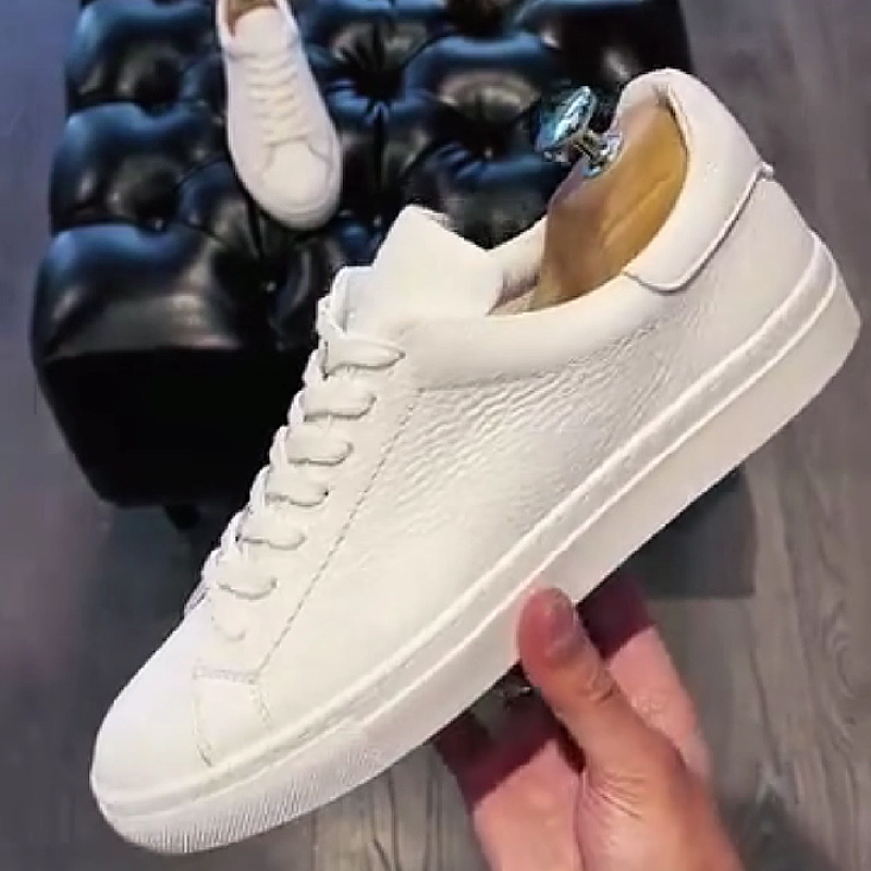 White Leather Round Toe Sneaker