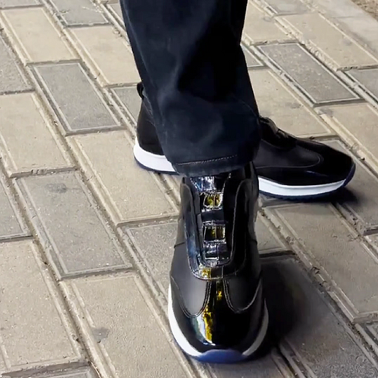 Men's Shiny Leather Lace-Up Casual Sneakers
