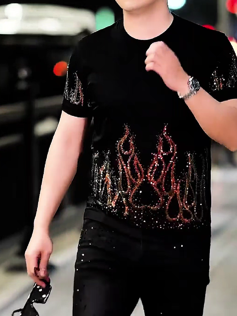 Men's Sparkly Flame Design Top