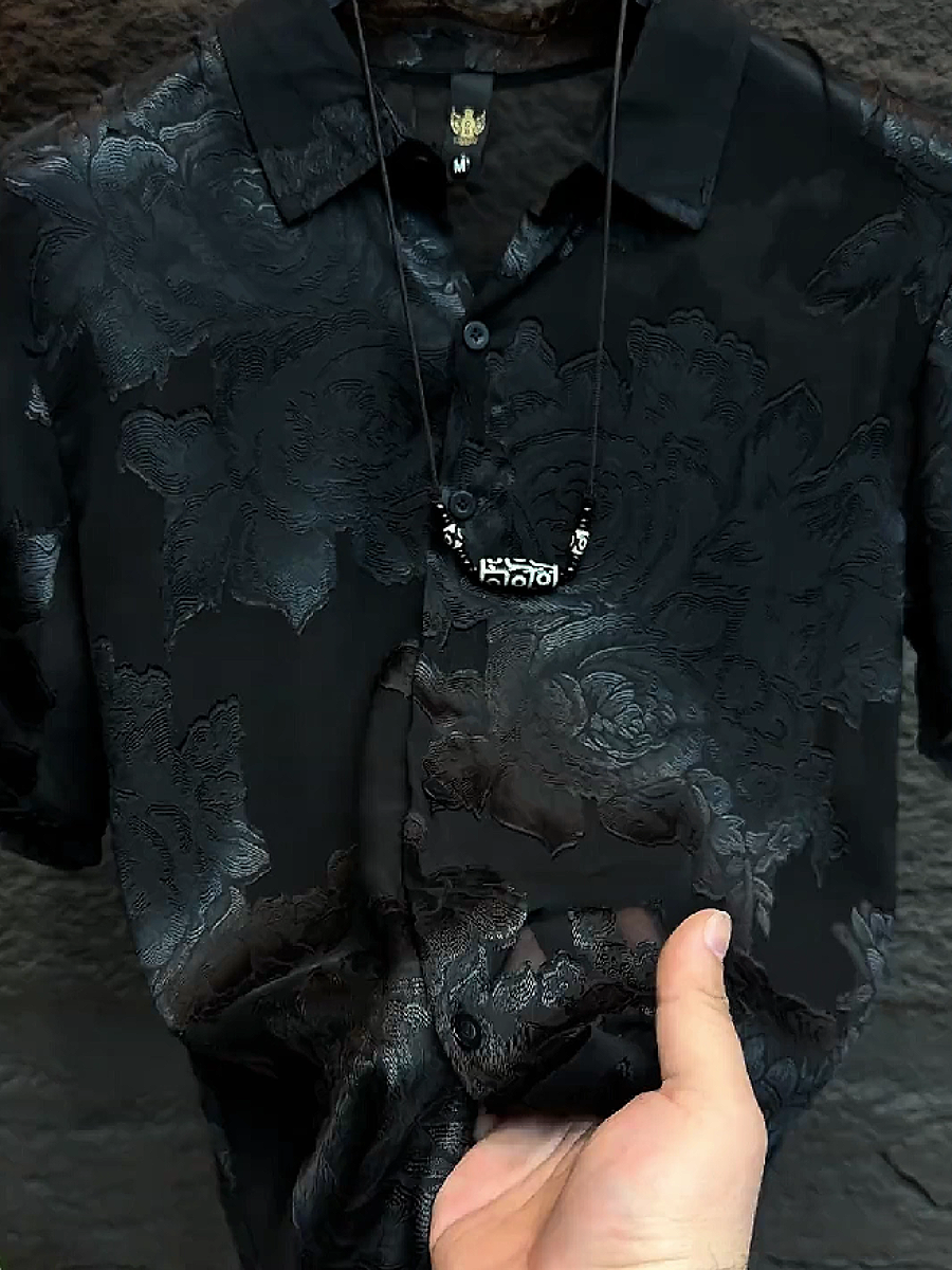 Men's Short Sleeve Floral Jacquard Button Down Shirt