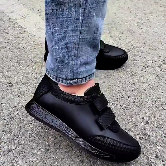 Men's Synthetic Leather Sneakers with Velcro Straps