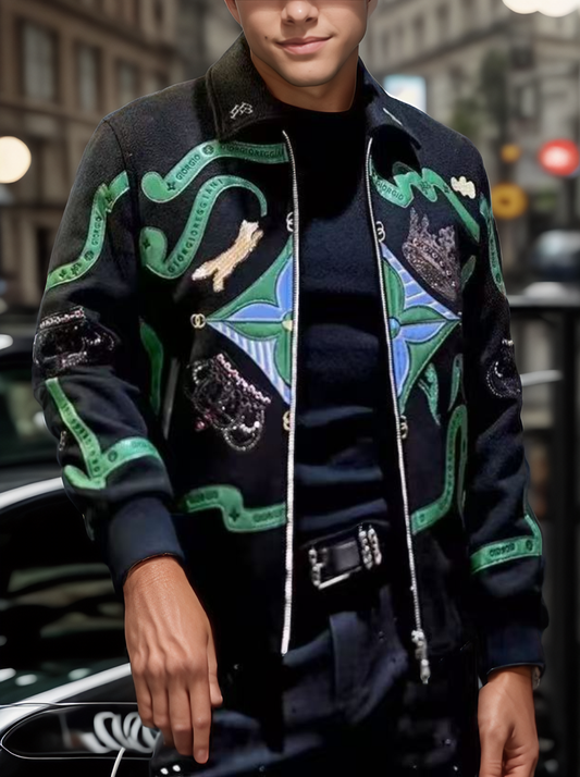 Embroidered Patchwork Zipper Jacket