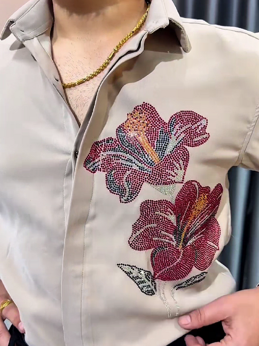 Floral Rhinestone Dress Shirt