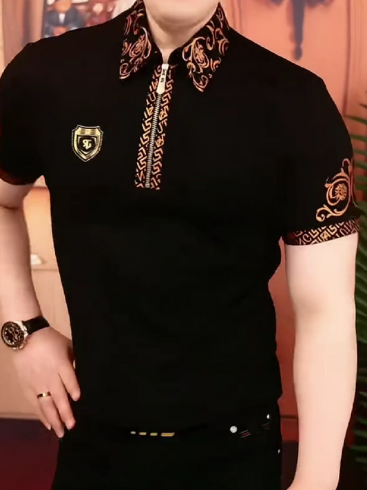 Men's Half-Zip Embroidery Collar Polo Shirt