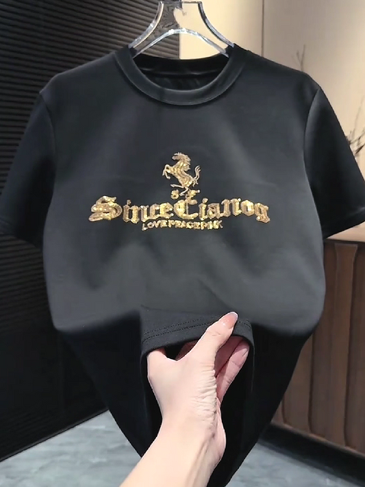 Gold Horse Embroidery Tee