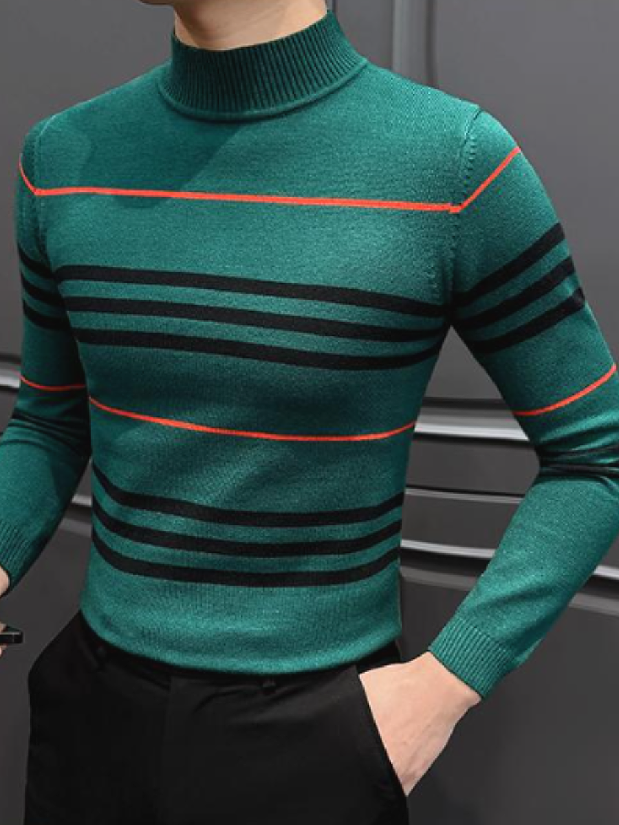 Green Stripe Turtleneck Sweater
