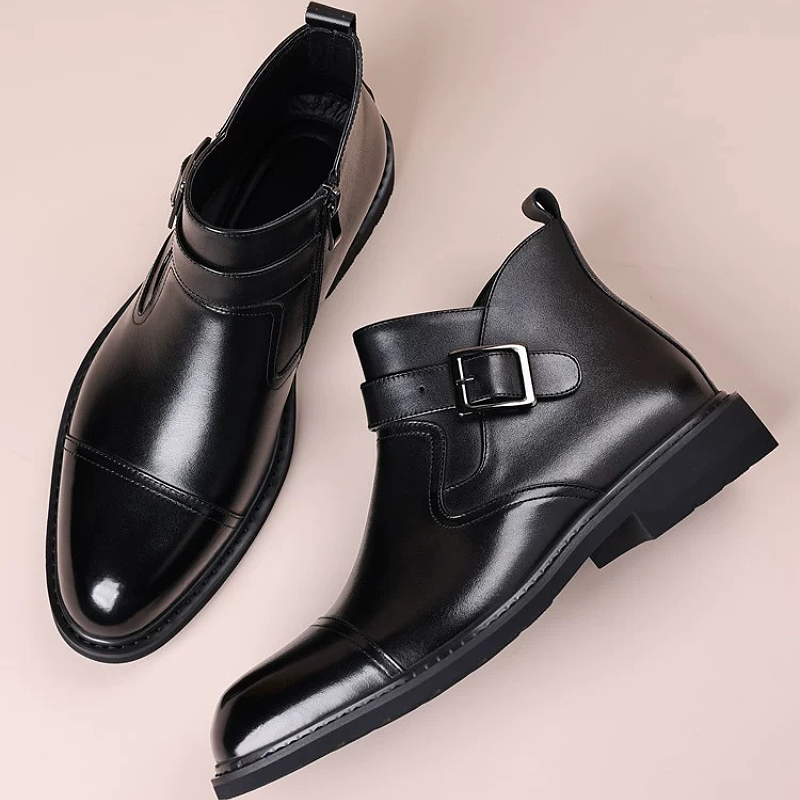 Black Buckle Leather Boot