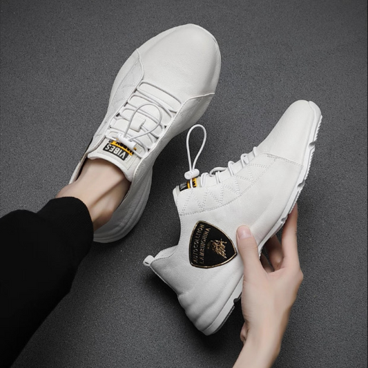 Men's Leather Lace-Up Casual Shoes with Embossed Logo