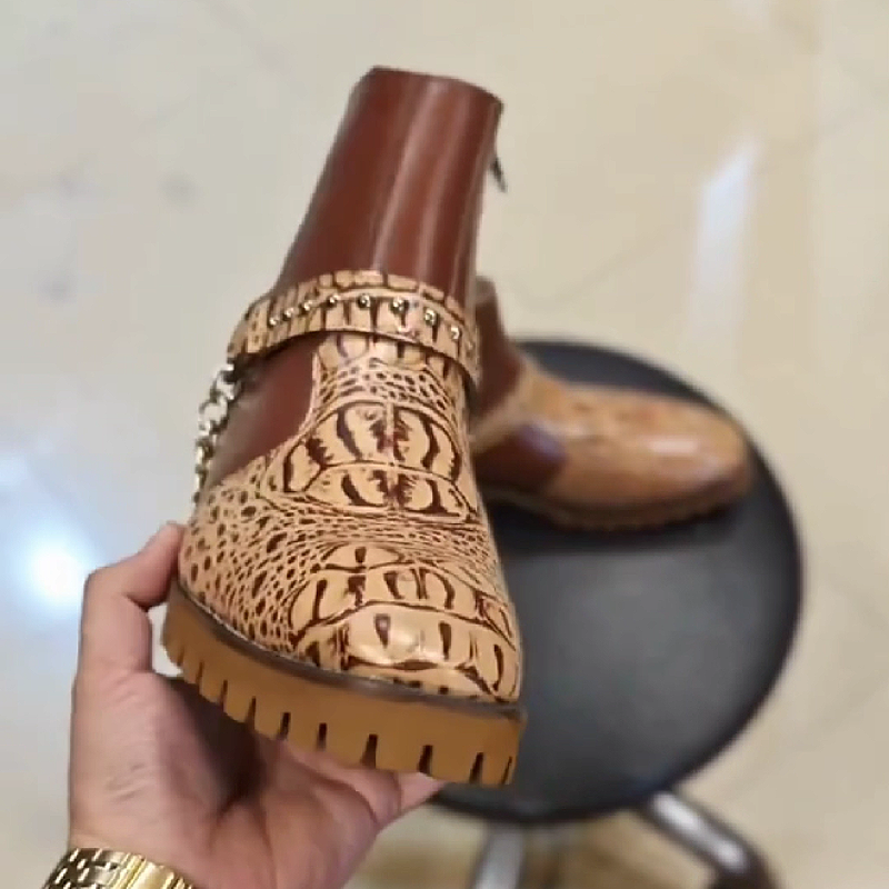 Crocodile Print Chain Detail Ankle Boot