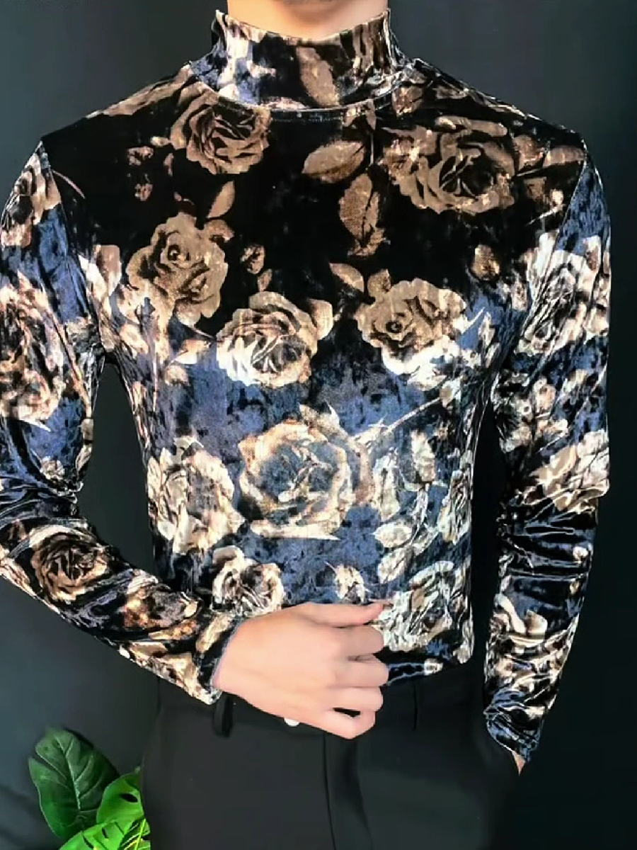 Floral Velvet Turtleneck Top
