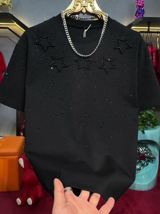 Men's Rhinestone Star Pattern Crew Neck T-Shirt