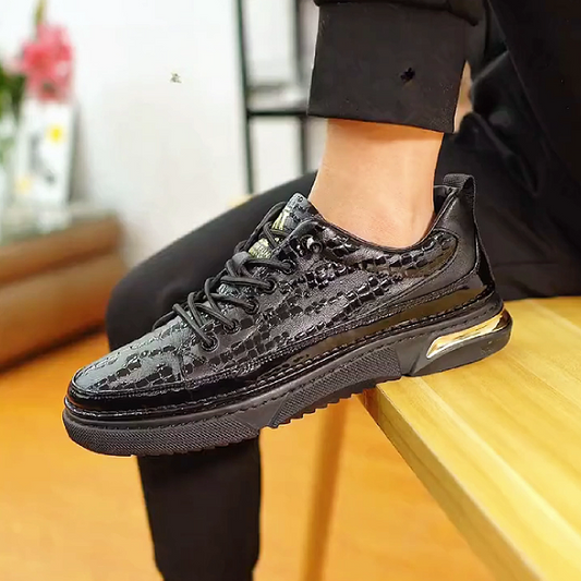 Men's Textured Leather Lace-Up Sneakers with Air Sole