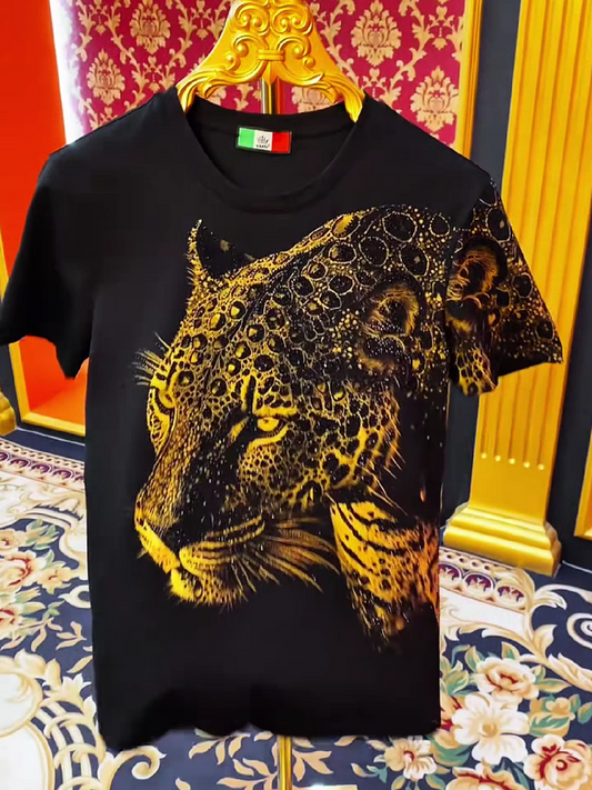 Men's Gold Leopard Graphic Crew Neck T-Shirt