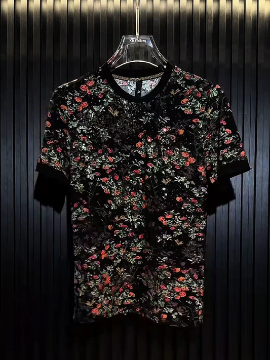 Men's Floral Print Casual Short Sleeve T-Shirt