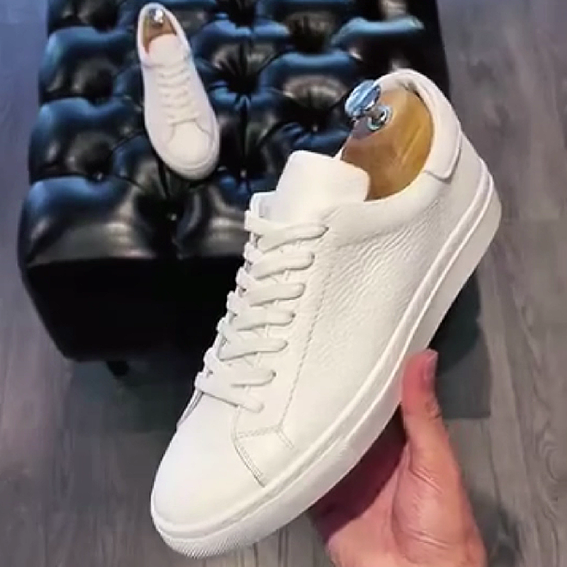White Leather Round Toe Sneaker