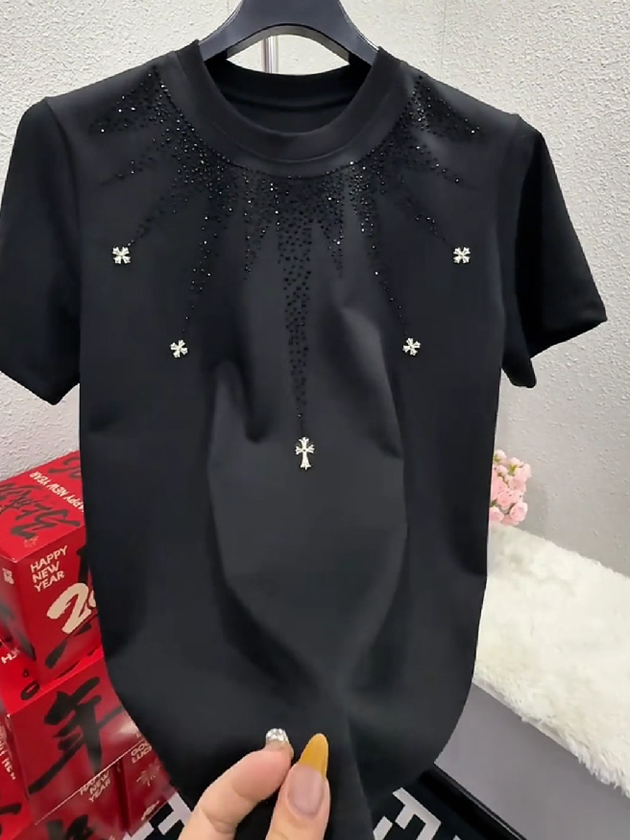 Men's Rhinestone Cross Floral Graphic T-Shirt