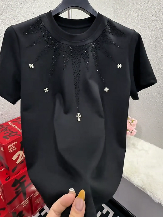 Men's Rhinestone Cross Floral Graphic T-Shirt