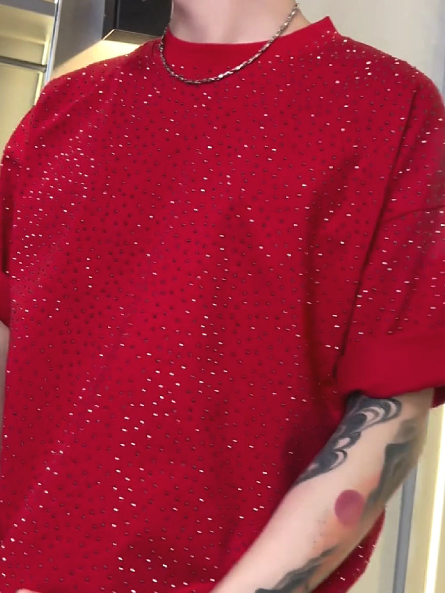 Men's Rhinestone Embellished Short Sleeve T-Shirt