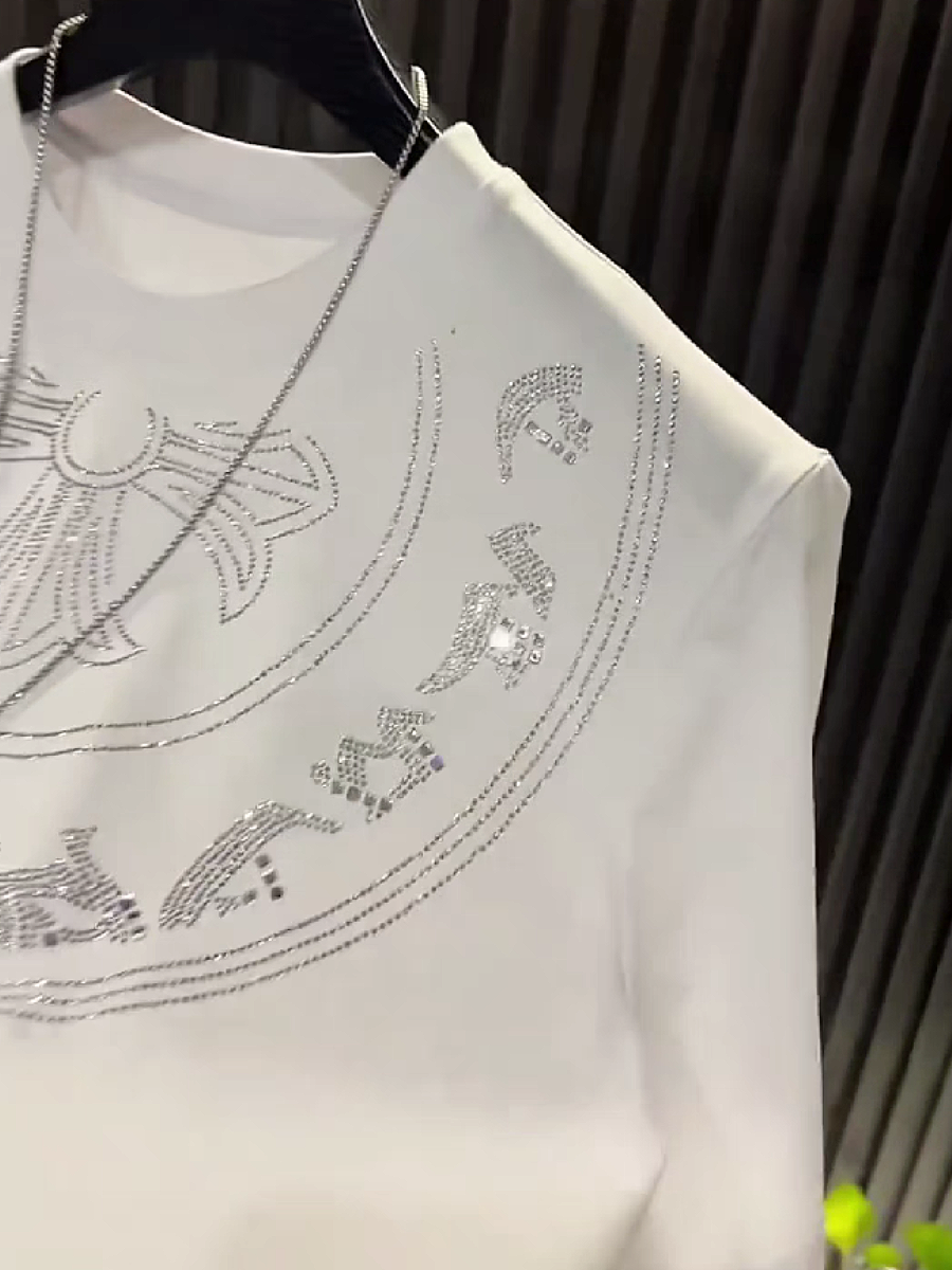 Men's White Embellished T-Shirt Top