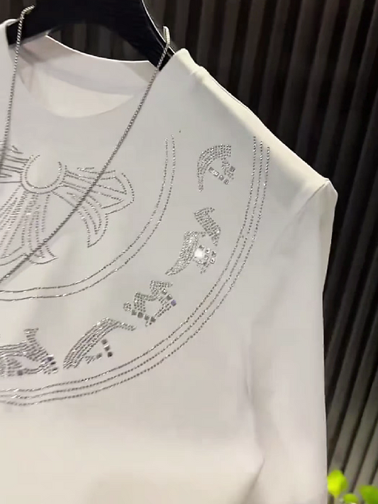 Men's White Embellished T-Shirt Top