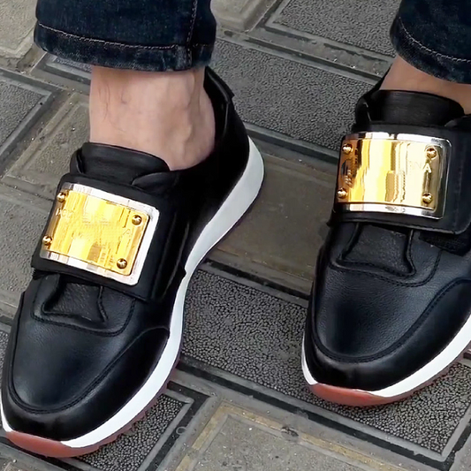 Men's Leather Slip-On Sneakers with Buckle Strap