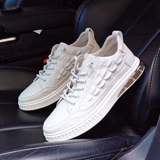 Men's Textured Leather Sneakers with Transparent Sole