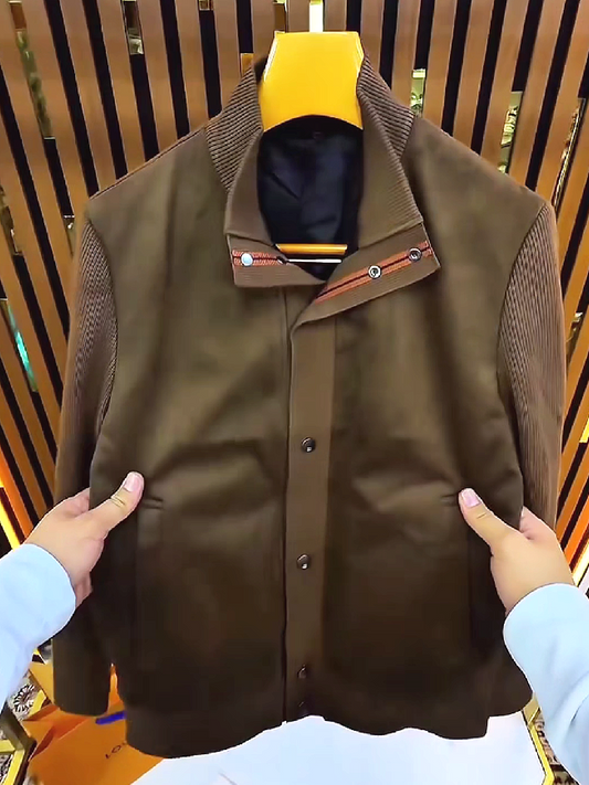 Ribbed Sleeve Button-Up Jacket