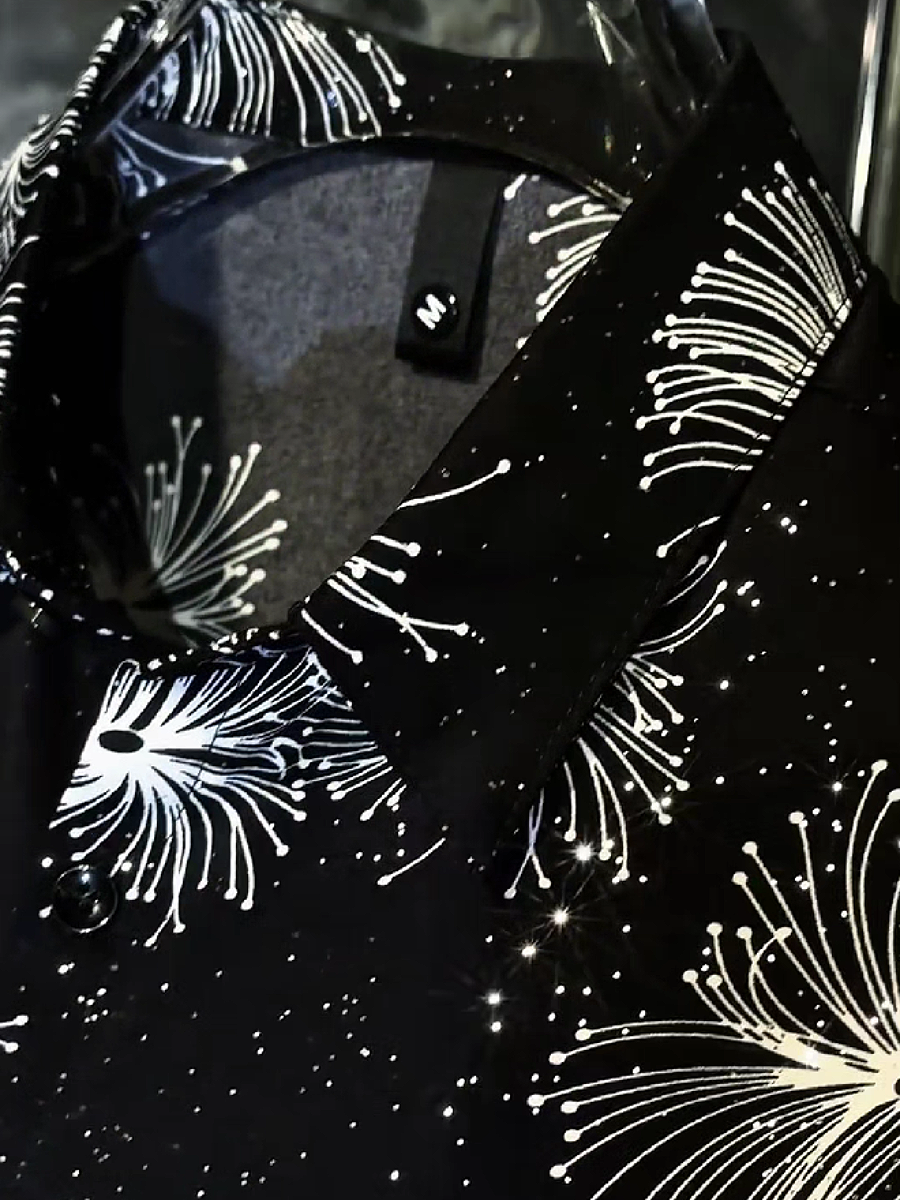 Men's Short Sleeve Fireworks Print Shirt