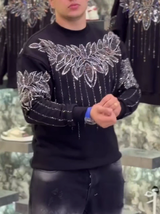 Crystal Embellished Floral Crewneck Sweatshirt