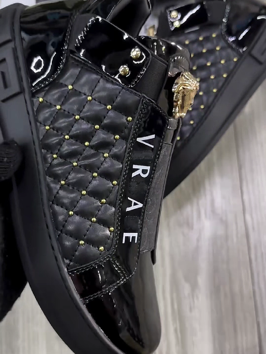 Men's Quilted Leather Sneakers with Studs and Buckle