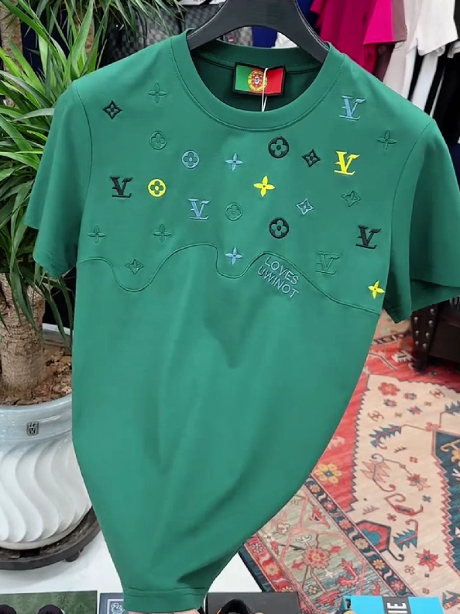 Men's Scattered Floral Letter Embroidery T-Shirt